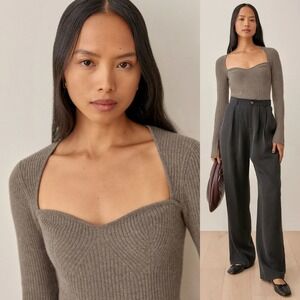 Reformation Glenna Ribbed Cashmere Sweater Cocoa M